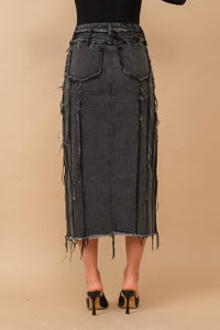 Distressed Seam Slit at Front Maxi Denim Skirt