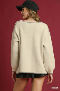 Cream Floral Jacquard Knit Sweater