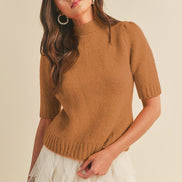Short Sleeve Sweater with Mock Neck