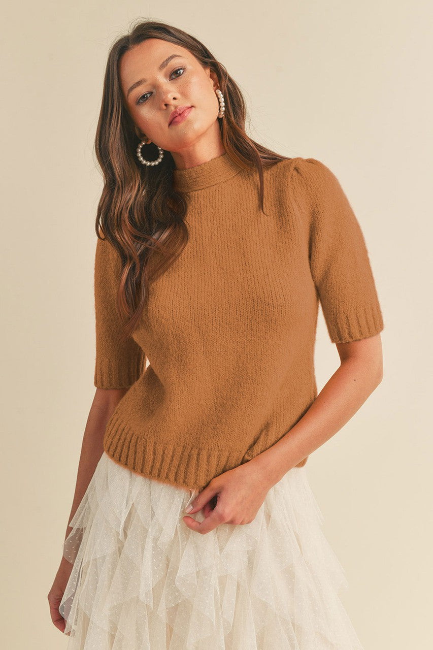 Short Sleeve Sweater with Mock Neck