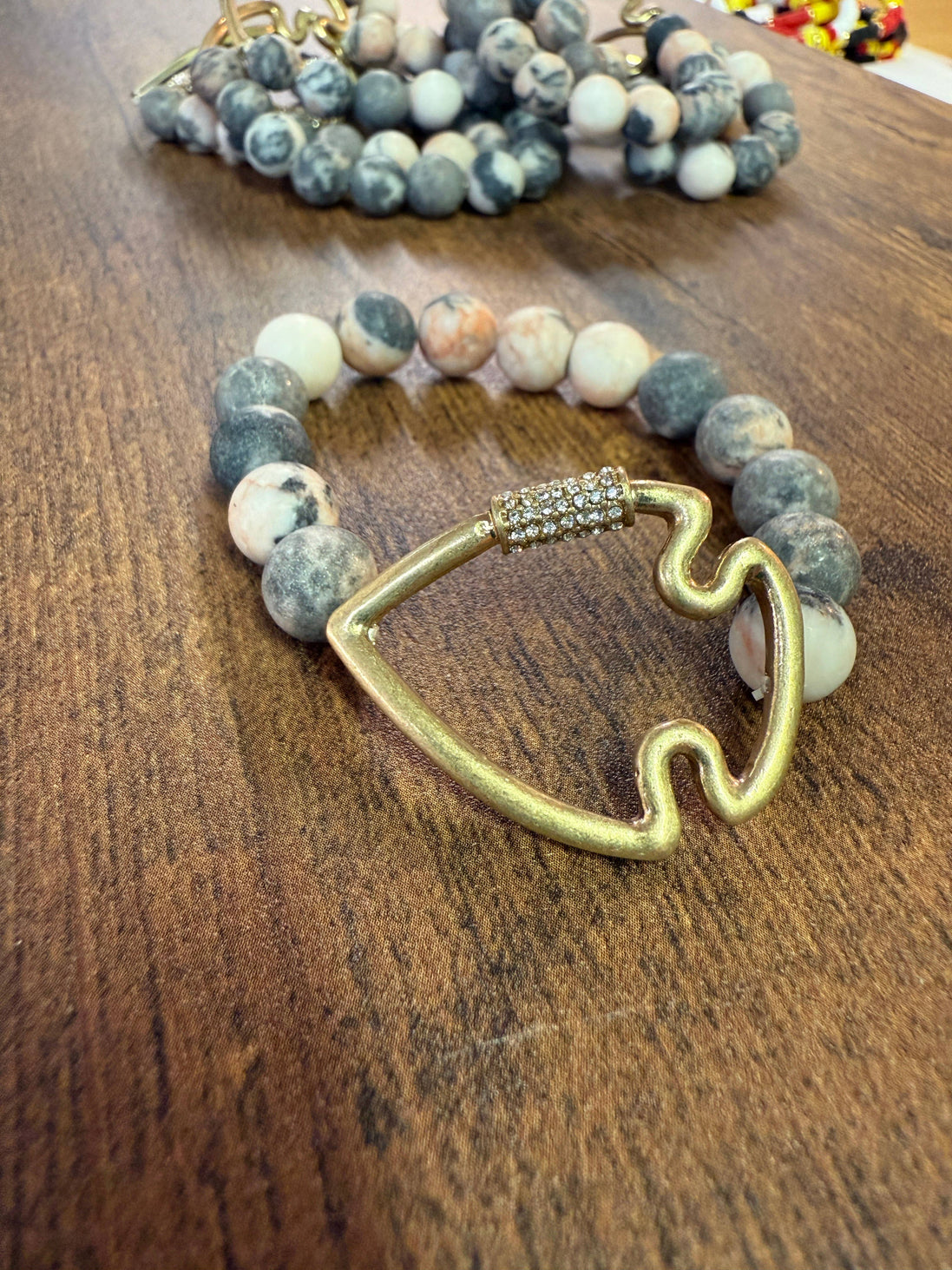 Bling Arrowhead Chunky Stone Stretch Bracelet: Pink Zebra Jasper