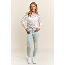 Load image into Gallery viewer, CHIC FLORAL LACE ROUND NECK DESIGN LONG SLEEVE FITTED TOP
