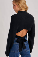 Load image into Gallery viewer, MOCK NECK OPEN BACK RIBBED KNIT TIE SWEATER TOP
