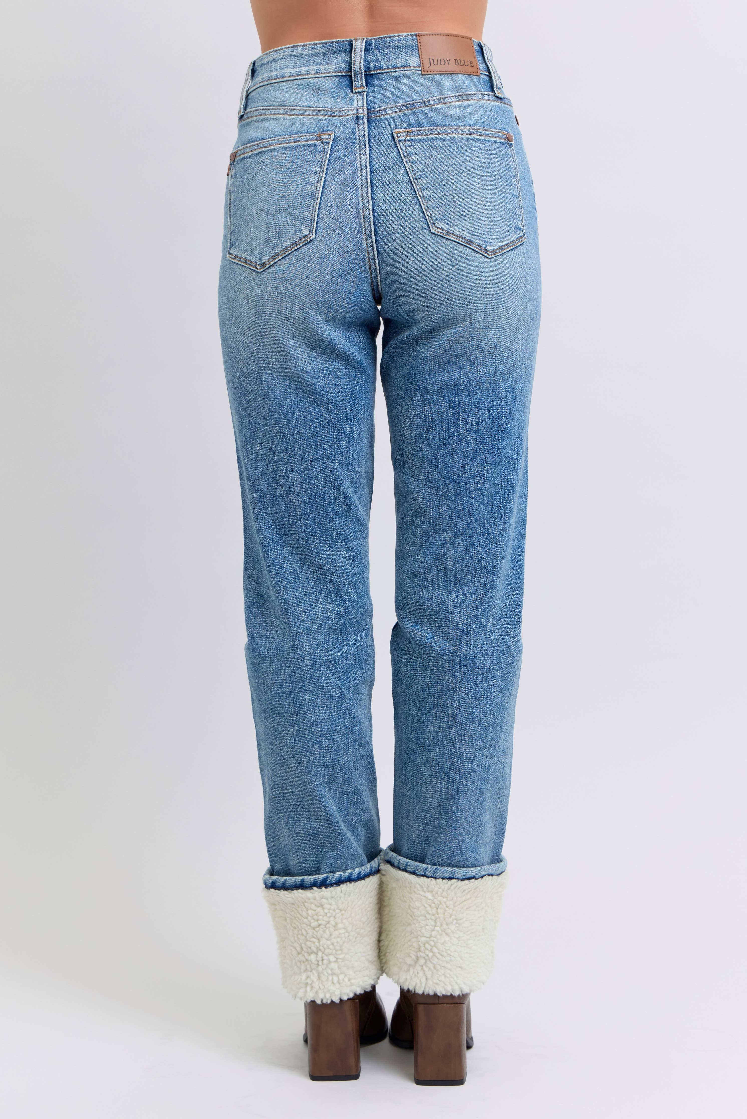 JUDY BLUE High Waisted Shearling Cuff Straight