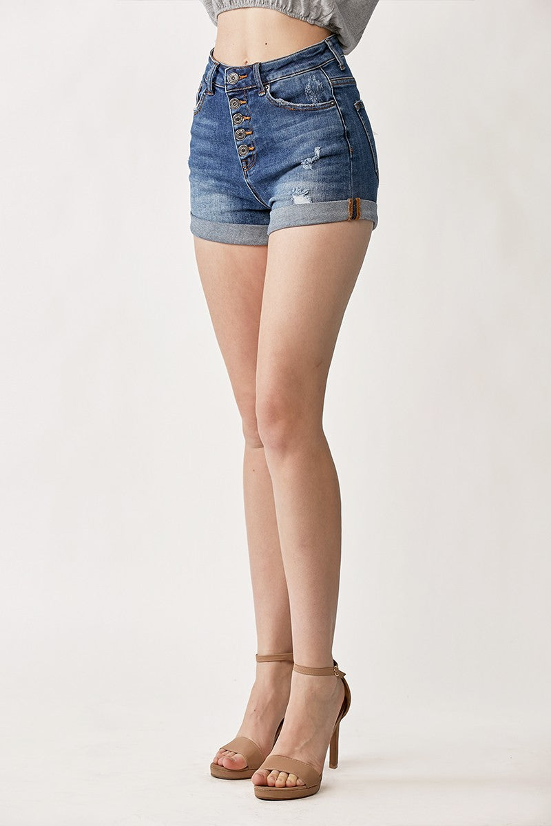 RISEN High Rise Button Fly Shorts