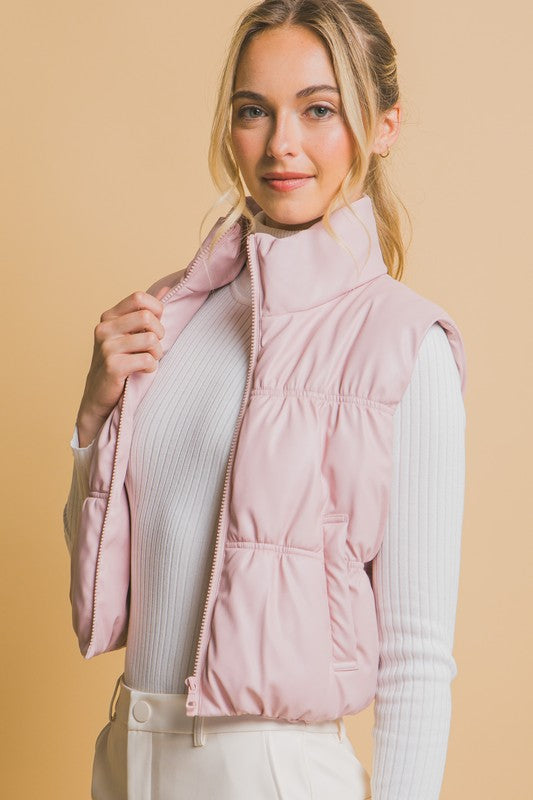 Faux Leather Puffer Vest