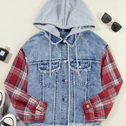 Hooded Plaid and  Denim Jacket