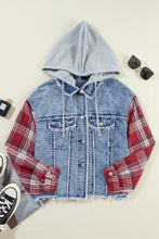 Load image into Gallery viewer, Hooded Plaid and  Denim Jacket
