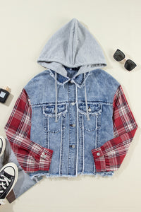 Hooded Plaid and  Denim Jacket