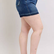 JUDY BLUE High Waisted Tummy Control Destroy Release Hem Shorts - PLUS