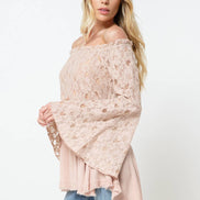 Off the Shoulder Lace Bell Sleeve Tunic Top