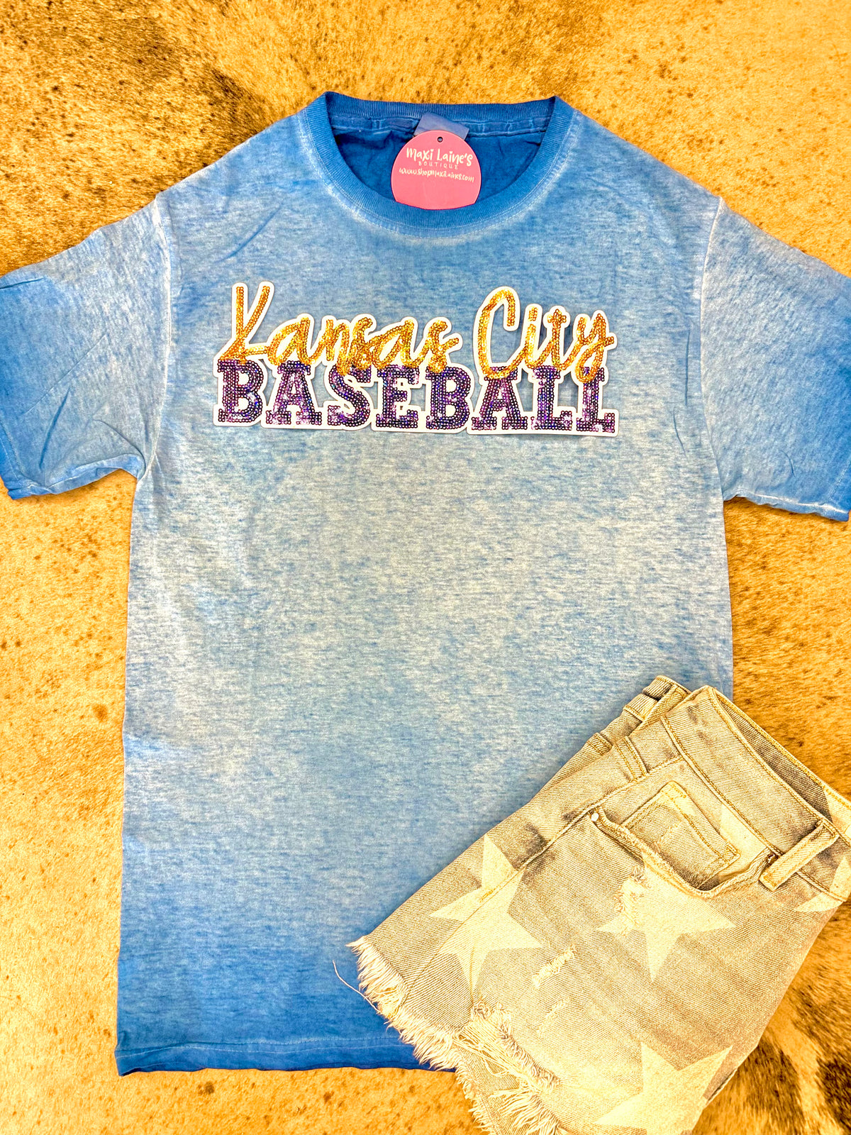 Kansas City Baseball Royals Tee w/Sequin Patch