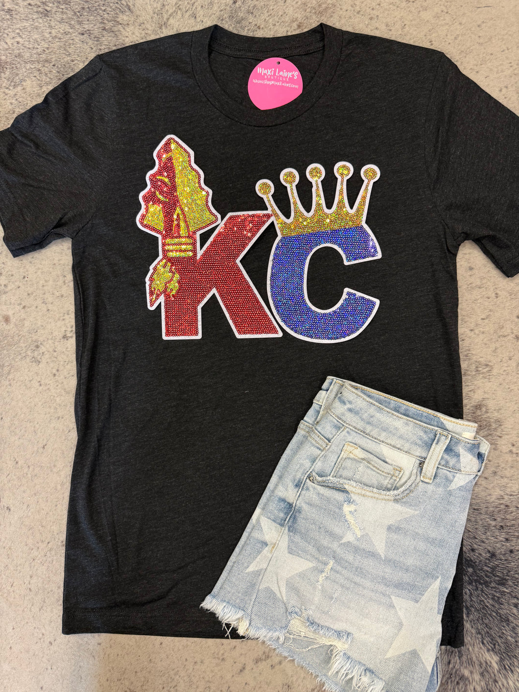 KC Combo Royals and Chiefs Tee w/Sequin Patch