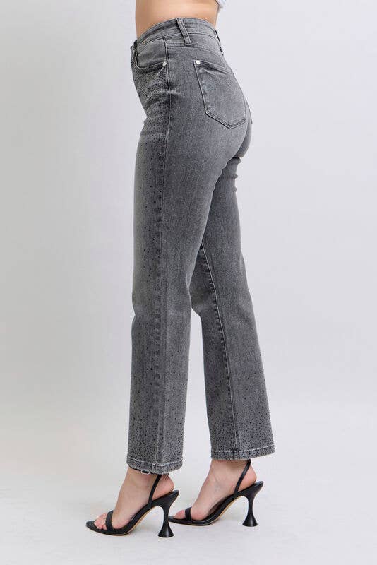 JUDY BLUE High Rise Rhinestone Straight