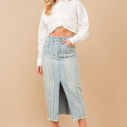 Distressed Seam Slit at Front Maxi Denim Skirt