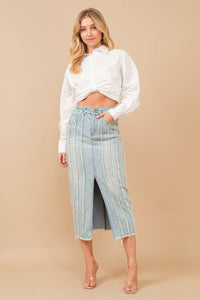 Distressed Seam Slit at Front Maxi Denim Skirt