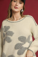Cream Floral Jacquard Knit Sweater