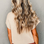 Ribbed Short Sleeve Knit Sweater