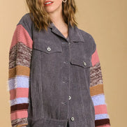 Charcoal Knit Sleeve Button Down Jacket