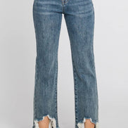 Tattered Hem Elastic Waist Jeans