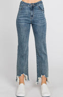 Tattered Hem Elastic Waist Jeans