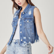 Distressed Crop Denim Vest
