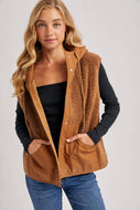 SHERPA FLEECE HOODED VEST WITH FAUX SUEDE INNER