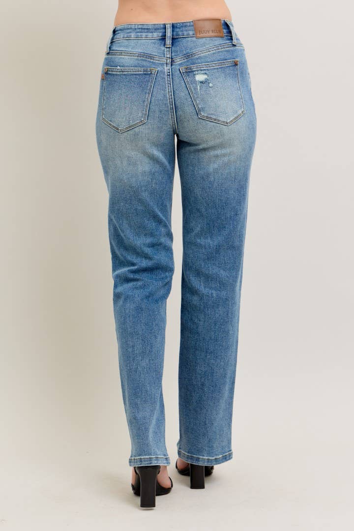 JUDY BLUE High Waisted Vintage Wash Front Seam & Slit Straight