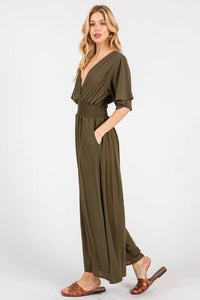Heavy Gauze Smocked Waist Jumpsuit - VNJU16605F
