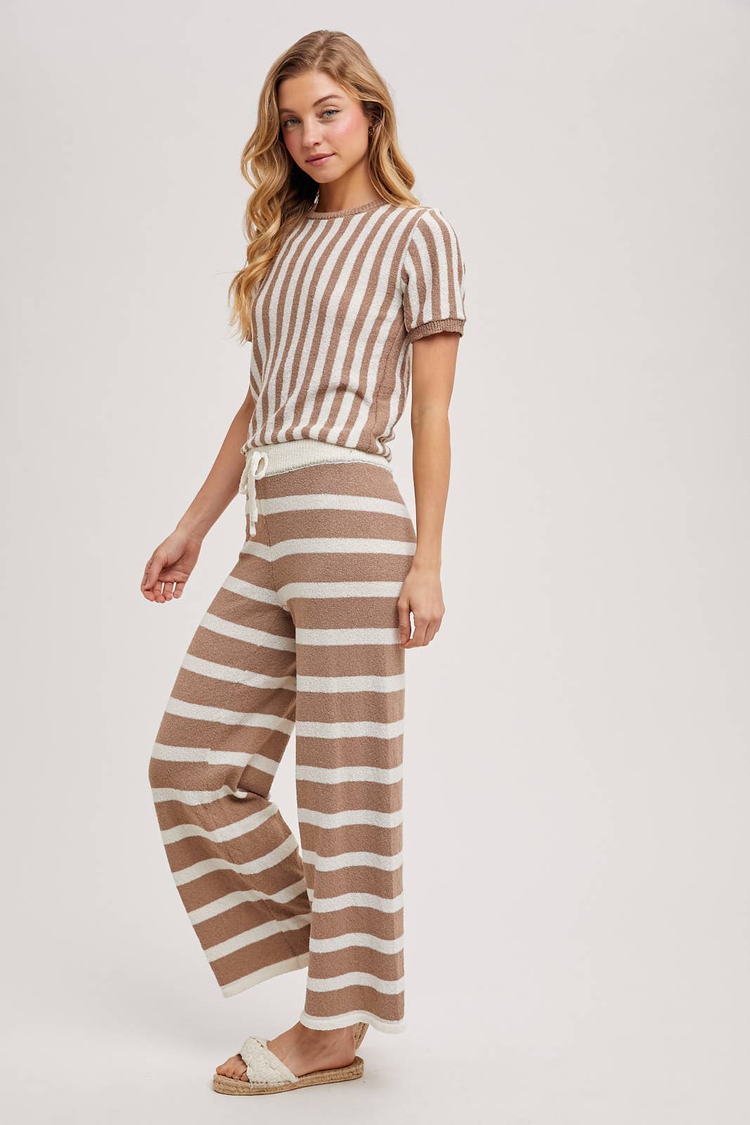 STRIPED KNIT SWEATER TOP AND BOTTOM SETS