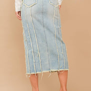 Distressed Seam Slit at Front Maxi Denim Skirt