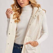 SHERPA FLEECE HOODED VEST WITH FAUX SUEDE INNER
