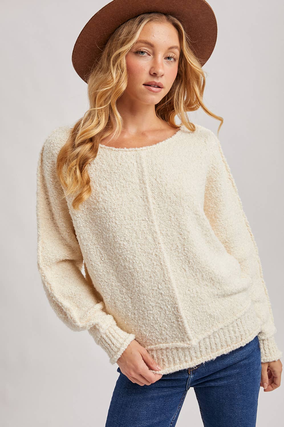 WIDE NECK OVERSIZED PULLOVER KNIT SWEATER