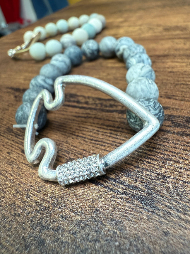 Bling Arrowhead Chunky Stone Stretch Bracelet: Map Jasper