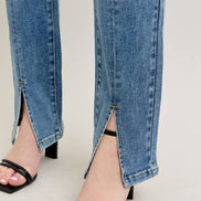 JUDY BLUE High Waisted Vintage Wash Front Seam & Slit Straight