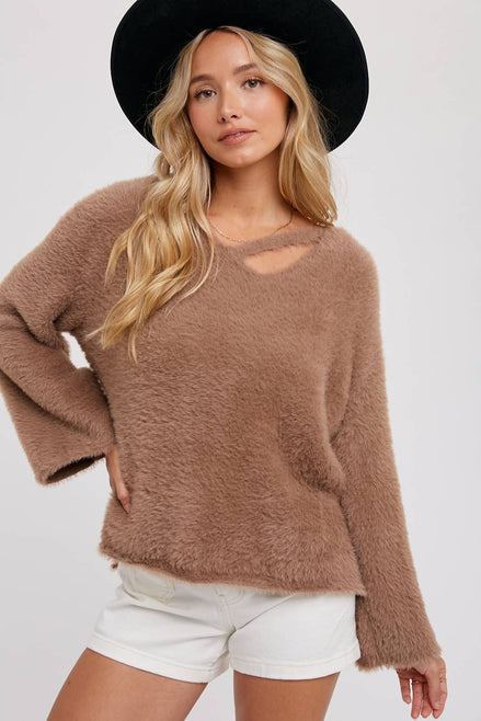 STRAPPY FRONT FUZZY PULLOVER