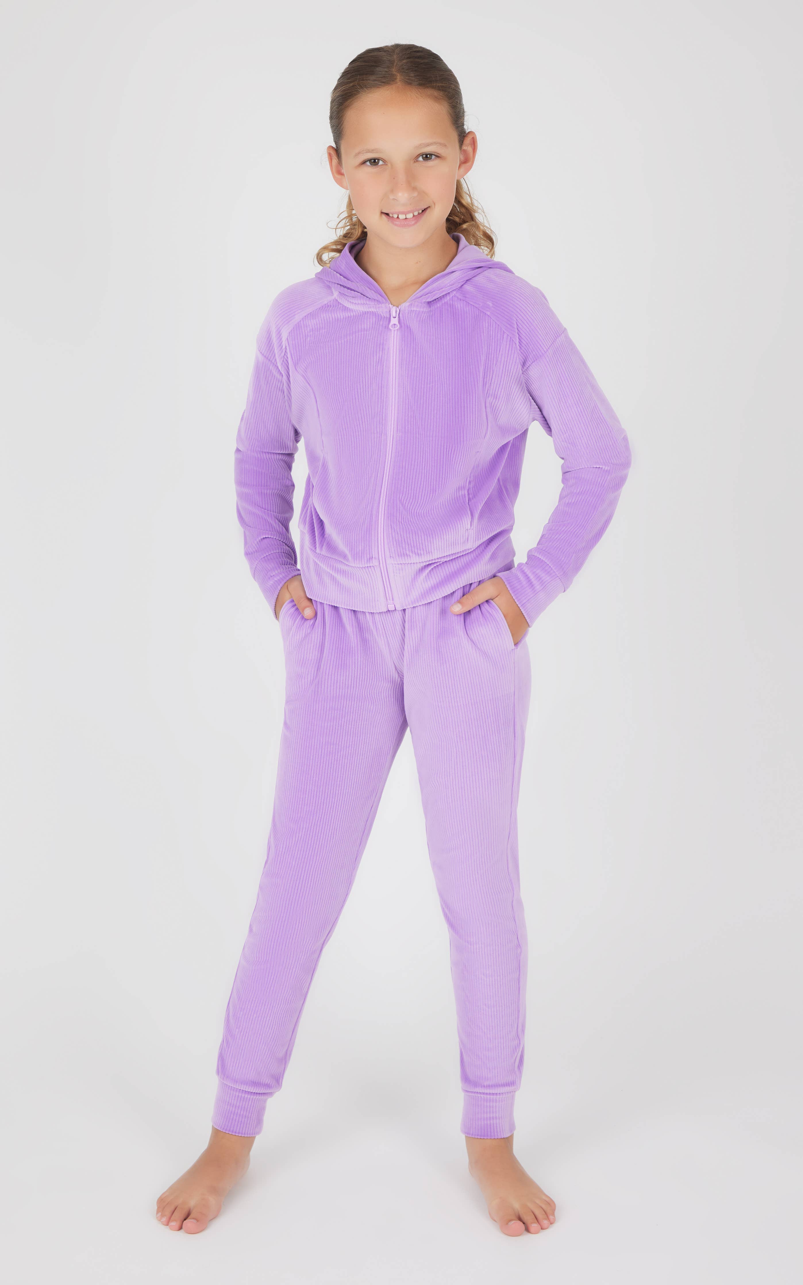 Girls Rib Velour Zip Jacket and Jogger - 2 Piece Set