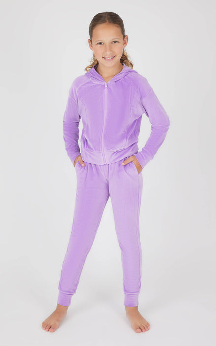 Girls Rib Velour Zip Jacket and Jogger - 2 Piece Set
