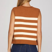 Sleeveless Stripes Sweater Top w/Side Buttons