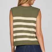 Sleeveless Stripes Sweater Top w/Side Buttons