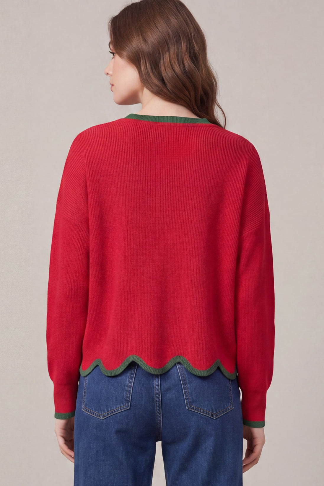 Contrast Scallop Hem Sweater