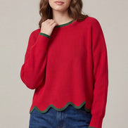 Contrast Scallop Hem Sweater