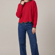 Contrast Scallop Hem Sweater