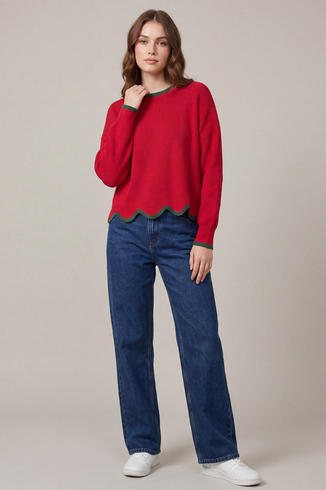Contrast Scallop Hem Sweater
