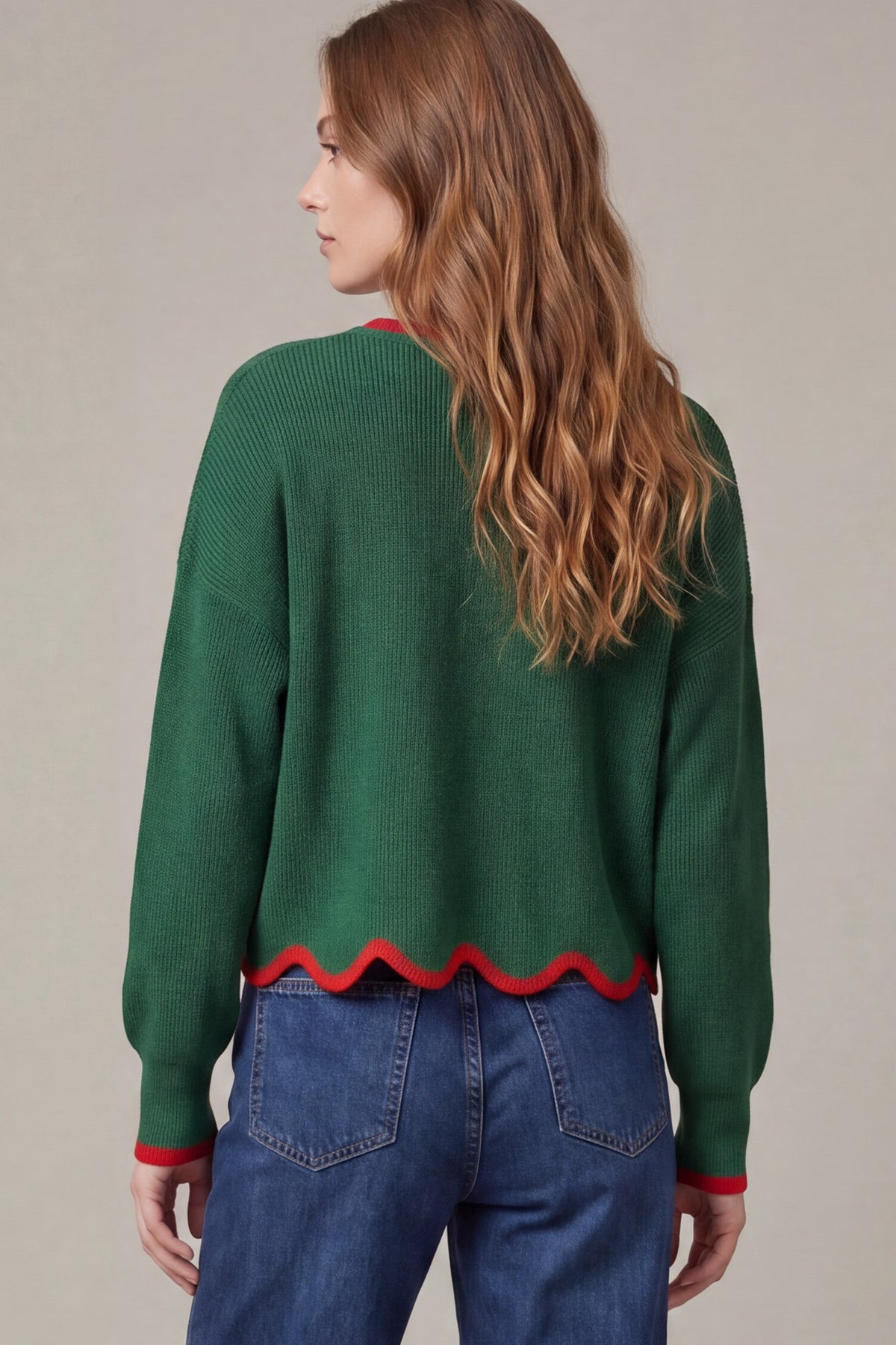 Contrast Scallop Hem Sweater