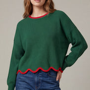 Contrast Scallop Hem Sweater
