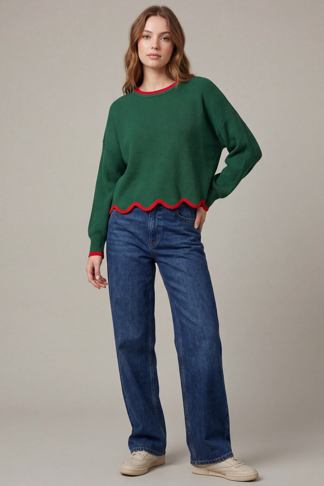 Contrast Scallop Hem Sweater