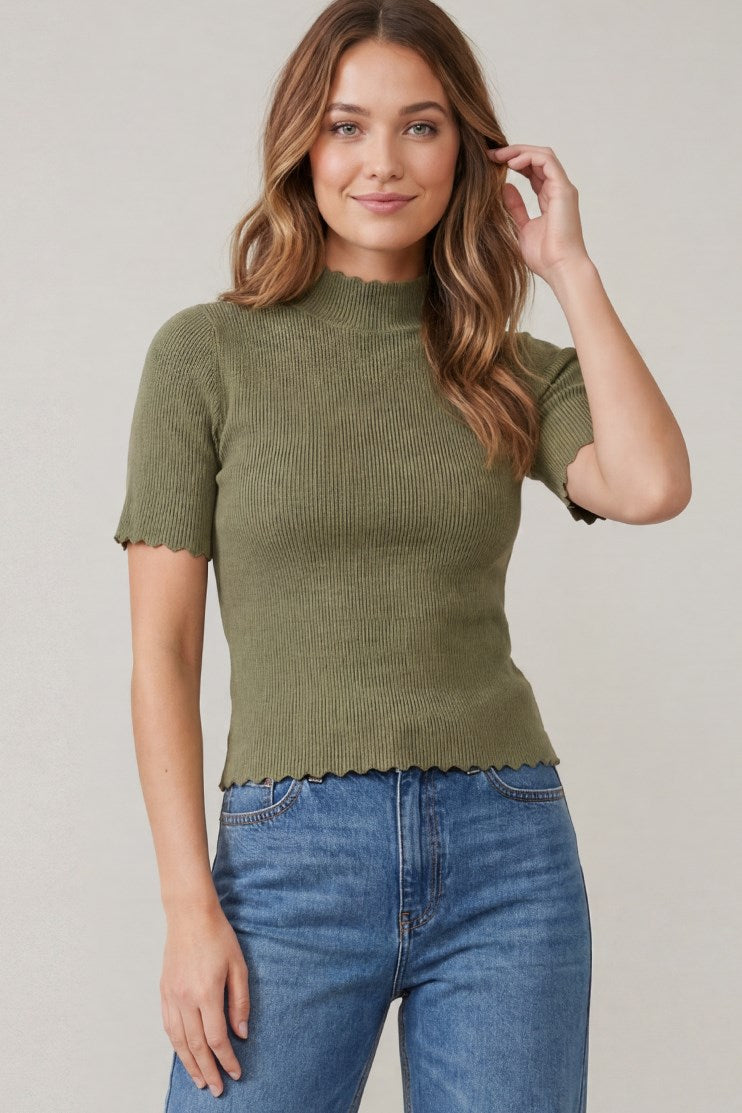 Short Sleeve Scallop Sweater
