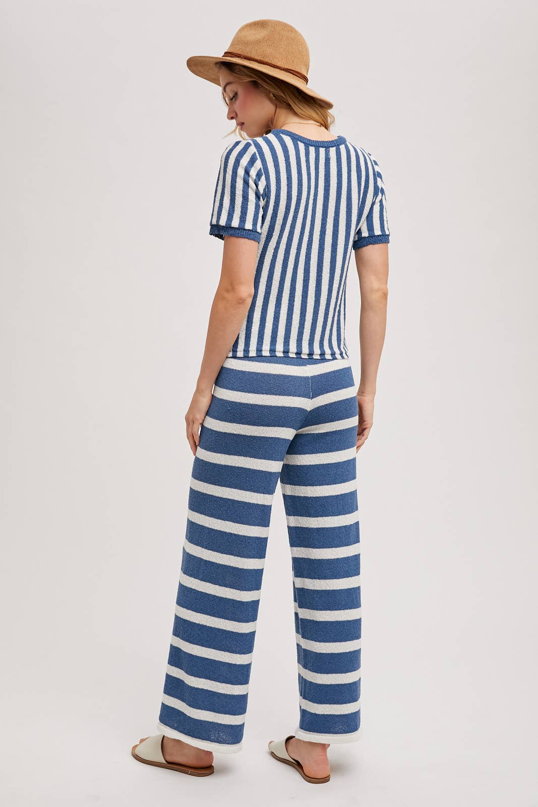 STRIPED KNIT SWEATER TOP AND BOTTOM SETS