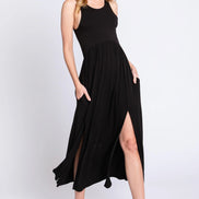 Sleeveless Midi Dress with Side Slit Detail